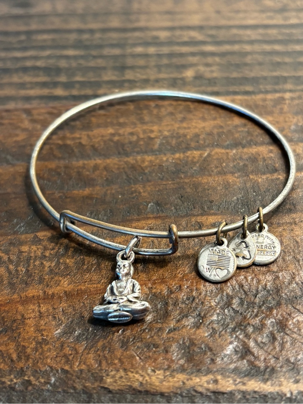Alex and Ani Silver Buddha Charm Expandable Bangle - Silver Tone